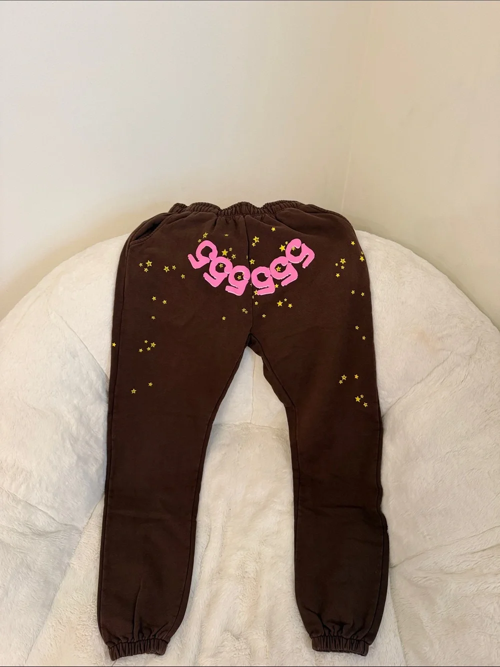 Kids Brown Jogger Pants with Pink Graphic and Yellow Stars